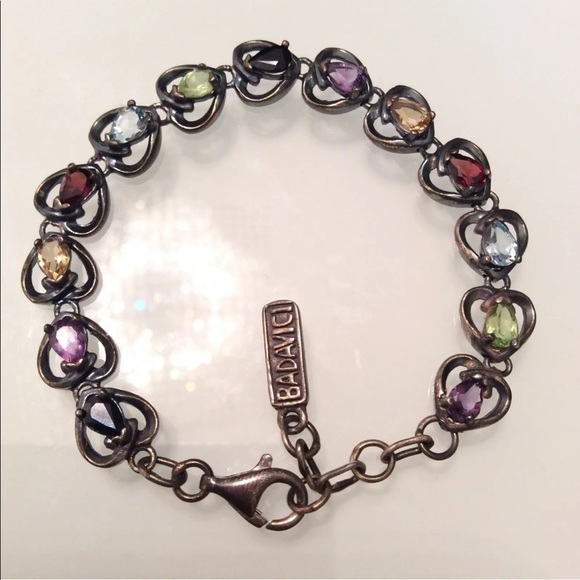 BADAVICI Natural Multi Gemstones Sterling Silver Heart Link Tennis Brace… - Picture 3 of 7